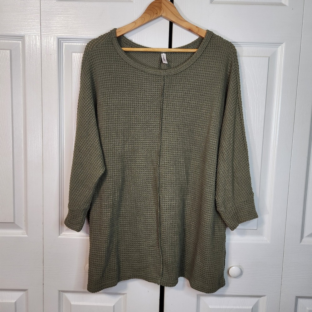 Dokotoo Womens Olive Green Waffle Knit Oversized Pullover Sweater Tunic Large
